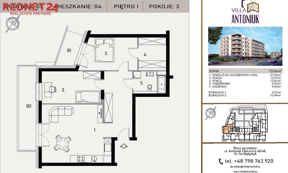 Mieszkanie trzypokojowe na sprzedaż Białystok, Dziesięciny II, Al. Gen. Józefa Hallera  73m2 Foto 4