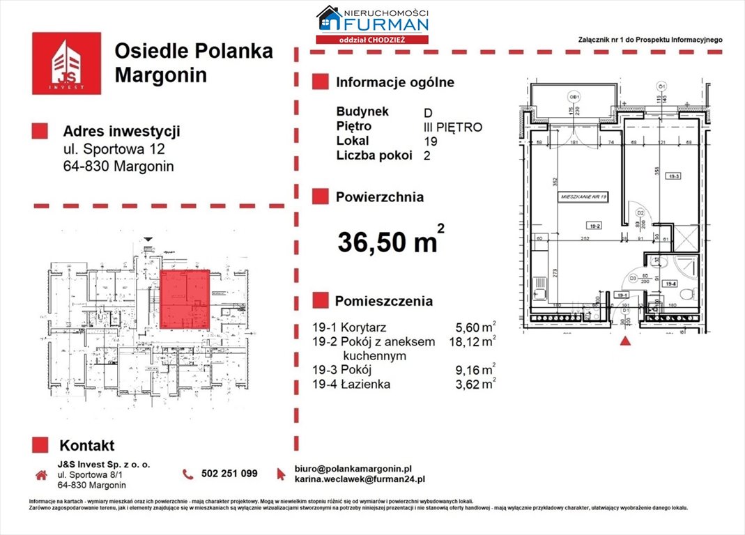 Mieszkanie dwupokojowe na sprzedaż Margonin  37m2 Foto 7