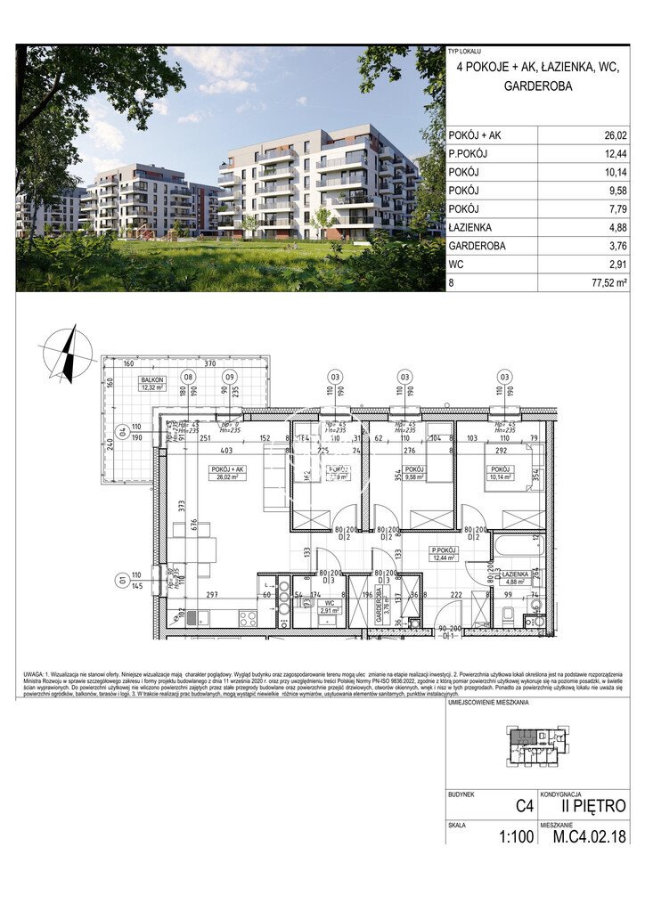 Przestronne 4-pokojowe mieszkanie w Fordonie, 77,52 m2 Bydgoszcz, Fordon, Fordońska  78m2 Foto 1