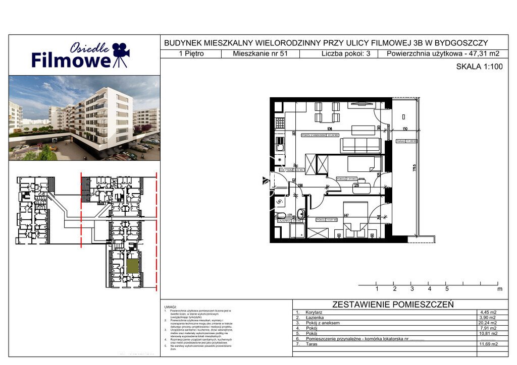 Mieszkanie trzypokojowe na sprzedaż Bydgoszcz, Bartodzieje Małe, Filmowa  47m2 Foto 3