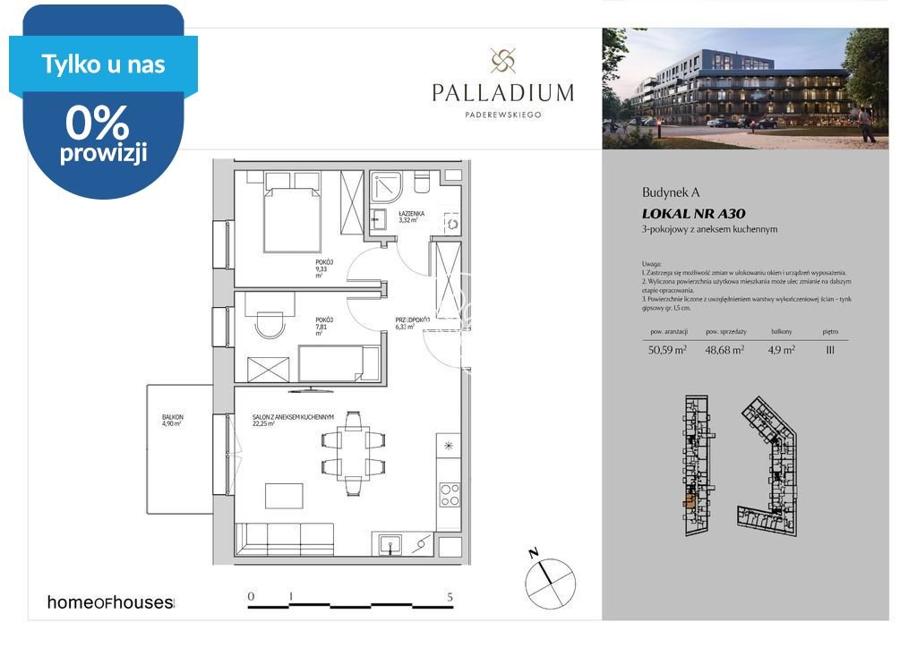 Do sprzedania przestronne 3-pokojowe mieszkanie 48,68 m² w Bielawach Bydgoszcz, Bielawy, Ignacego Paderewskiego  49m2 Foto 1