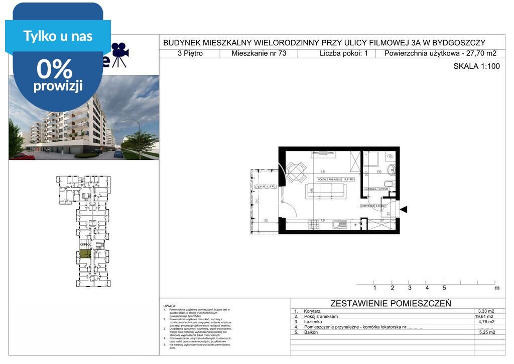 Polecam kawalerkę 27,71 m² na osiedlu Filmowe w Bydgoszczy Bydgoszcz, Bartodzieje Małe, Filmowa  28m2 Foto 1