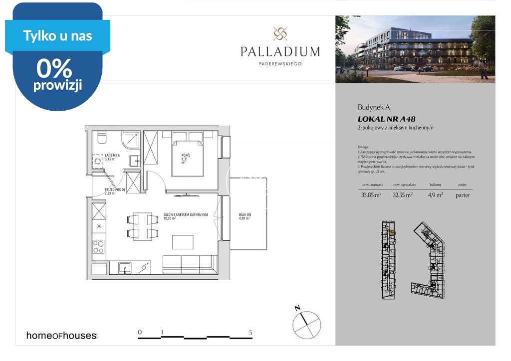 Na sprzedaż luksusowe 2-pokojowe mieszkanie 32,55 m² w Bydgoszczy Bydgoszcz, Bielawy, Ignacego Paderewskiego  33m2 Foto 1