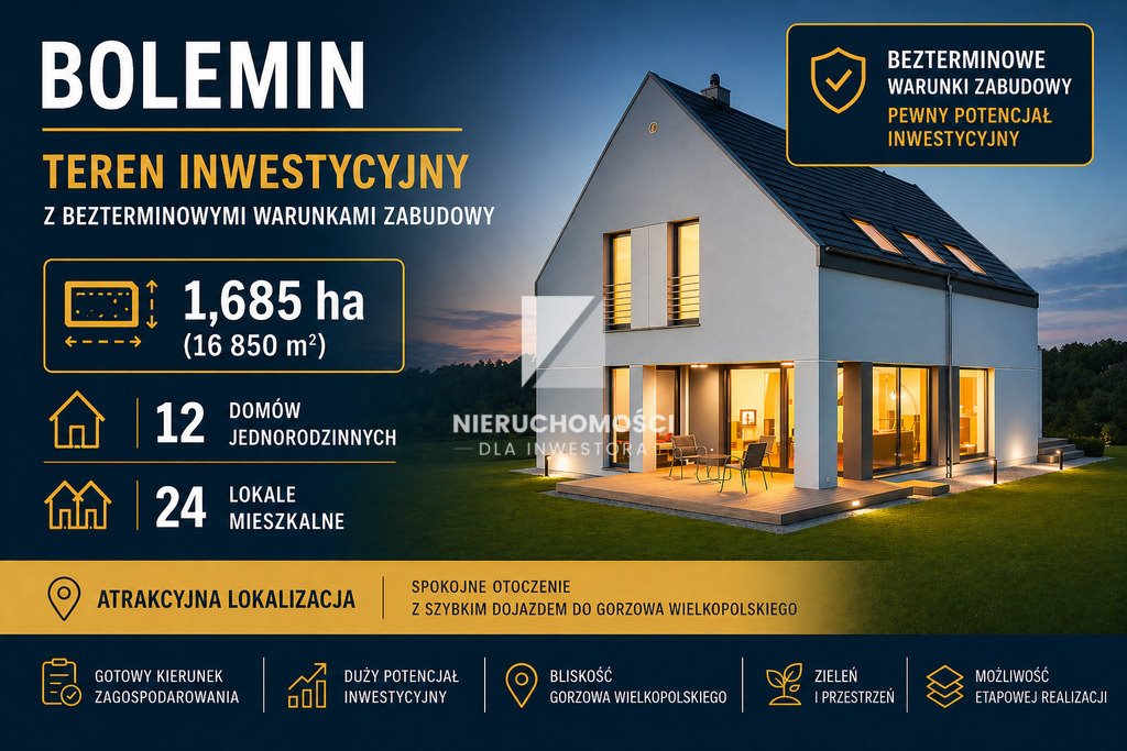 Grunt inwestycyjny 16,8 ha z warunkami zabudowy w Boleminie Bolemin  16 850m2 Foto 1
