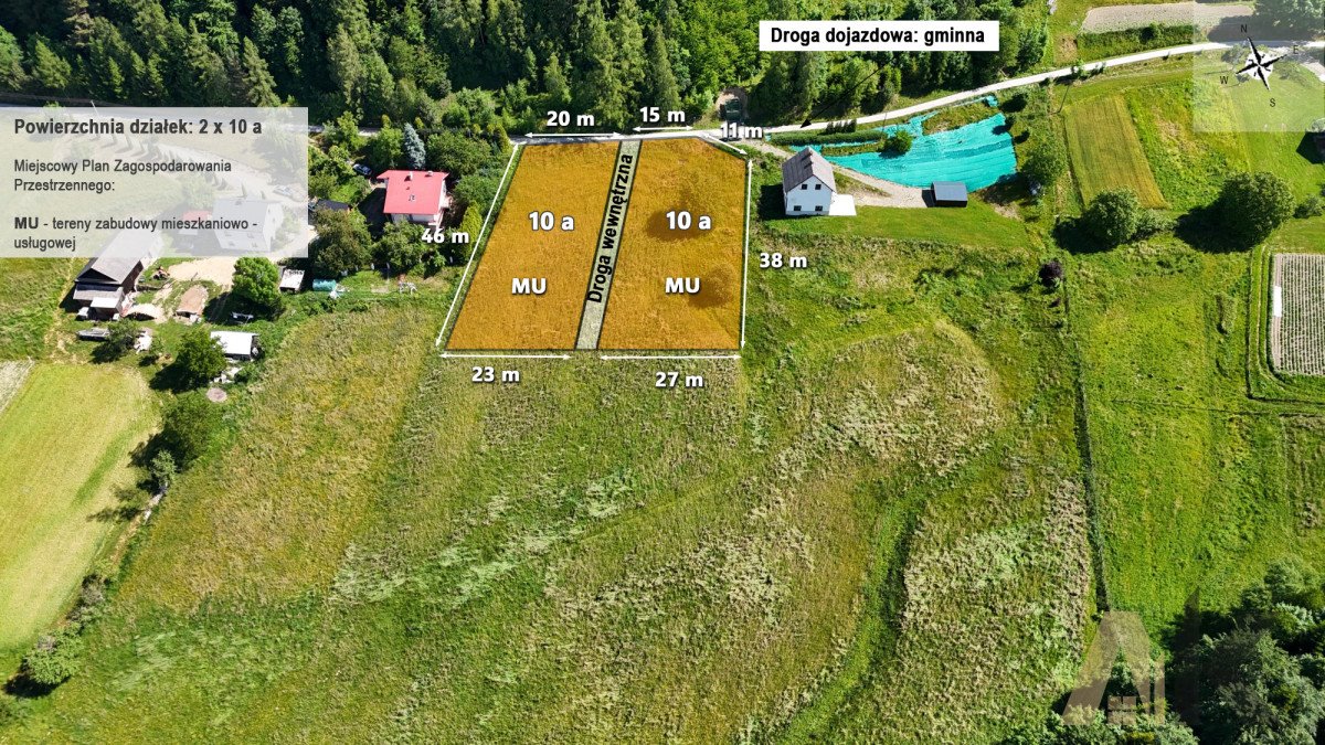 Działki budowlane z widokiem na Beskid - spokojna okolica Grybów  1 000m2 Foto 1