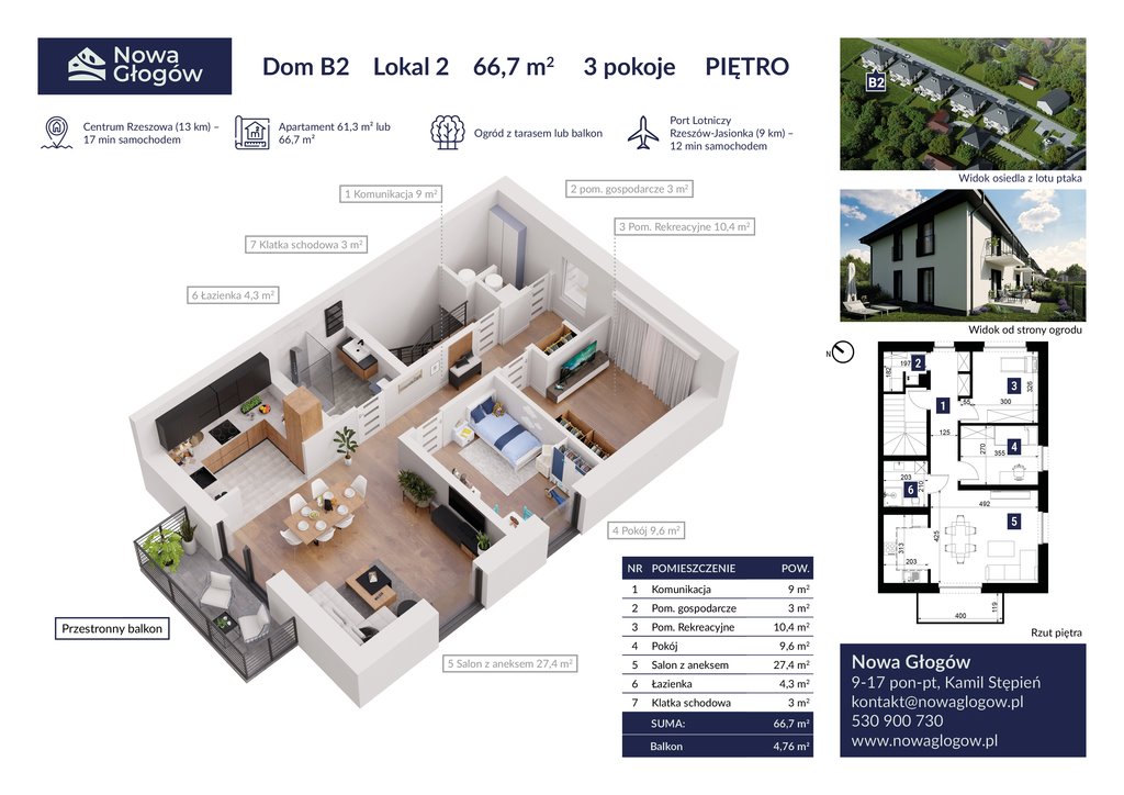 Mieszkanie trzypokojowe na sprzedaż Rzeszów, Prosta  67m2 Foto 5