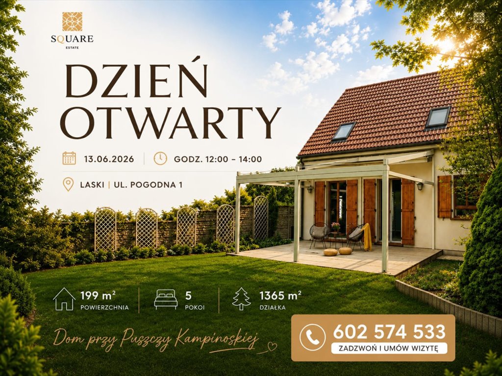 Przestronny dom 199 m² z ogrodem i tarasem w Laskach Laski, Pogodna  199m2 Foto 1