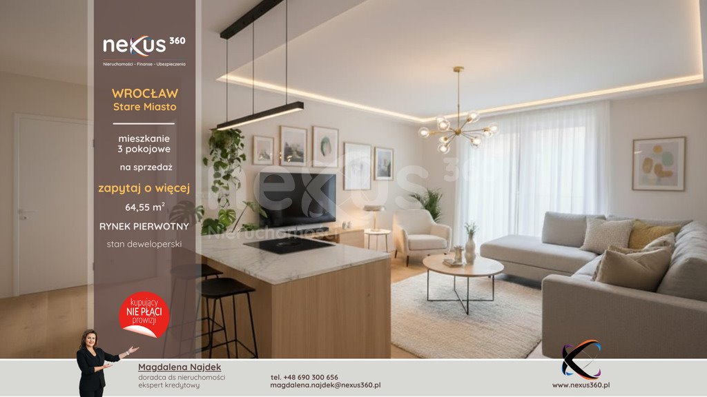 Nowoczesne 3-pokojowe mieszkanie z balkonem w inwestycji LOKUM Porto Wrocław, Szczepin, Szczepin, Długa  65m2 Foto 1