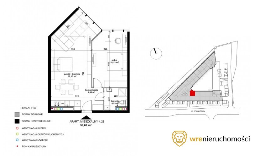 Mieszkanie dwupokojowe na sprzedaż Wrocław, Partynice, Zwycięska  59m2 Foto 2