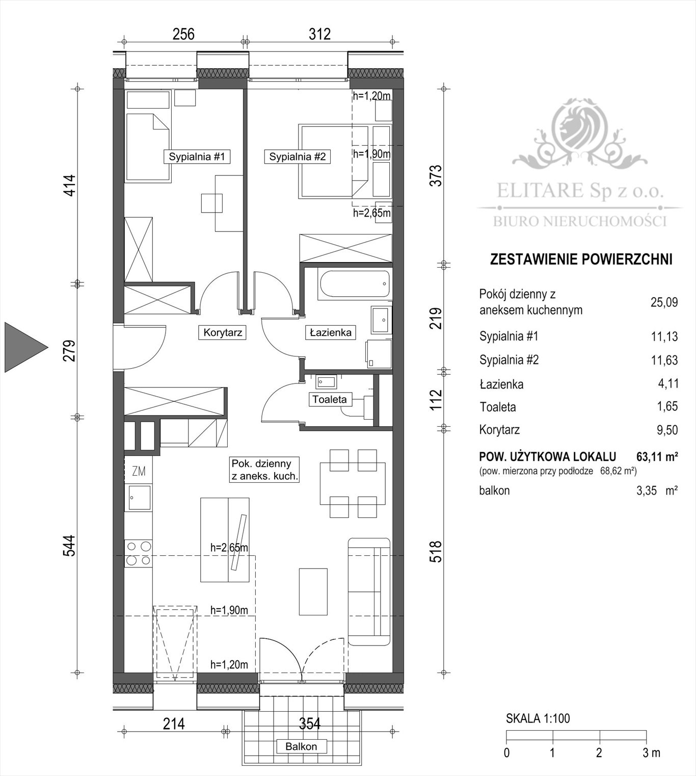 Mieszkanie trzypokojowe na sprzedaż Wrocław, Krzyki, Brochów  62m2 Foto 7