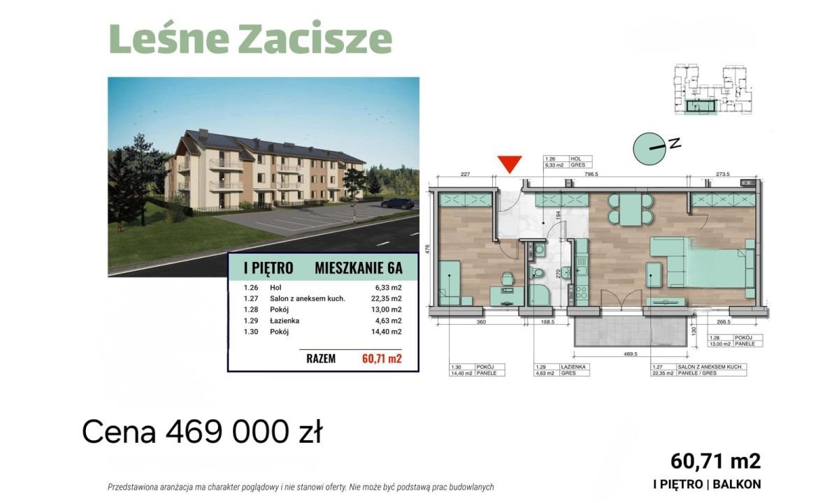 Mieszkanie trzypokojowe na sprzedaż Dzierżążno  61m2 Foto 1