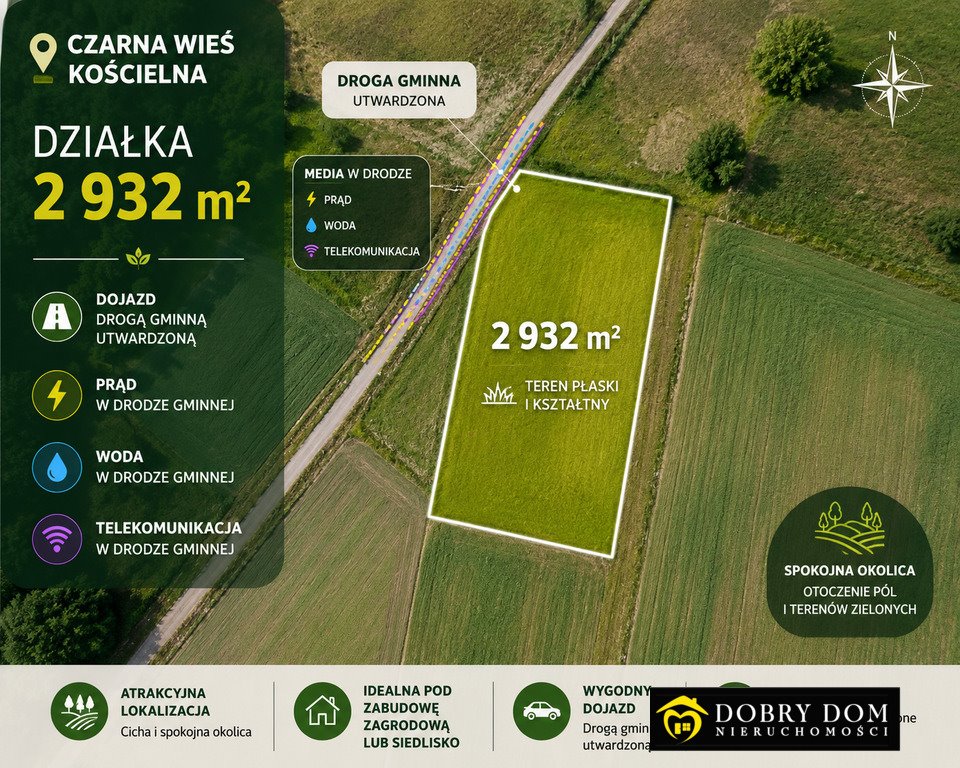 Sprzedam działkę 2933 m² z warunkami zabudowy w Czarna Wieś Czarna Wieś Kościelna  2 933m2 Foto 1