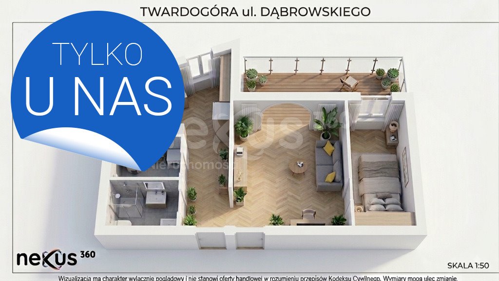 Polecam przestronne 2-pokojowe mieszkanie 58 m² z balkonem i szybkim internetem Twardogóra, Henryka Dąbrowskiego  58m2 Foto 1