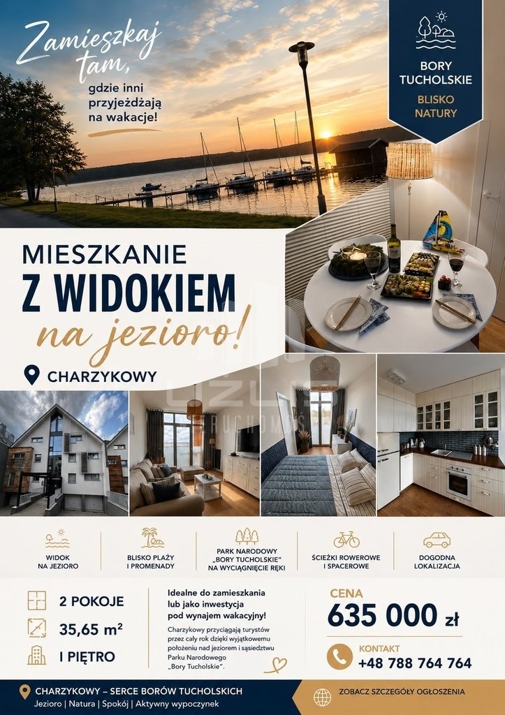 Do sprzedania urokliwe 2-pokojowe mieszkanie z widokiem na Jezioro Charzykowskie Charzykowy, Turystyczna  36m2 Foto 1