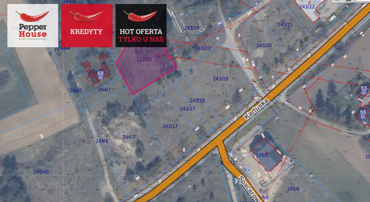 Działka 1489 m² z planem pod dom wolnostojący w Borkowie Borkowo, Kartuska  1 489m2 Foto 1