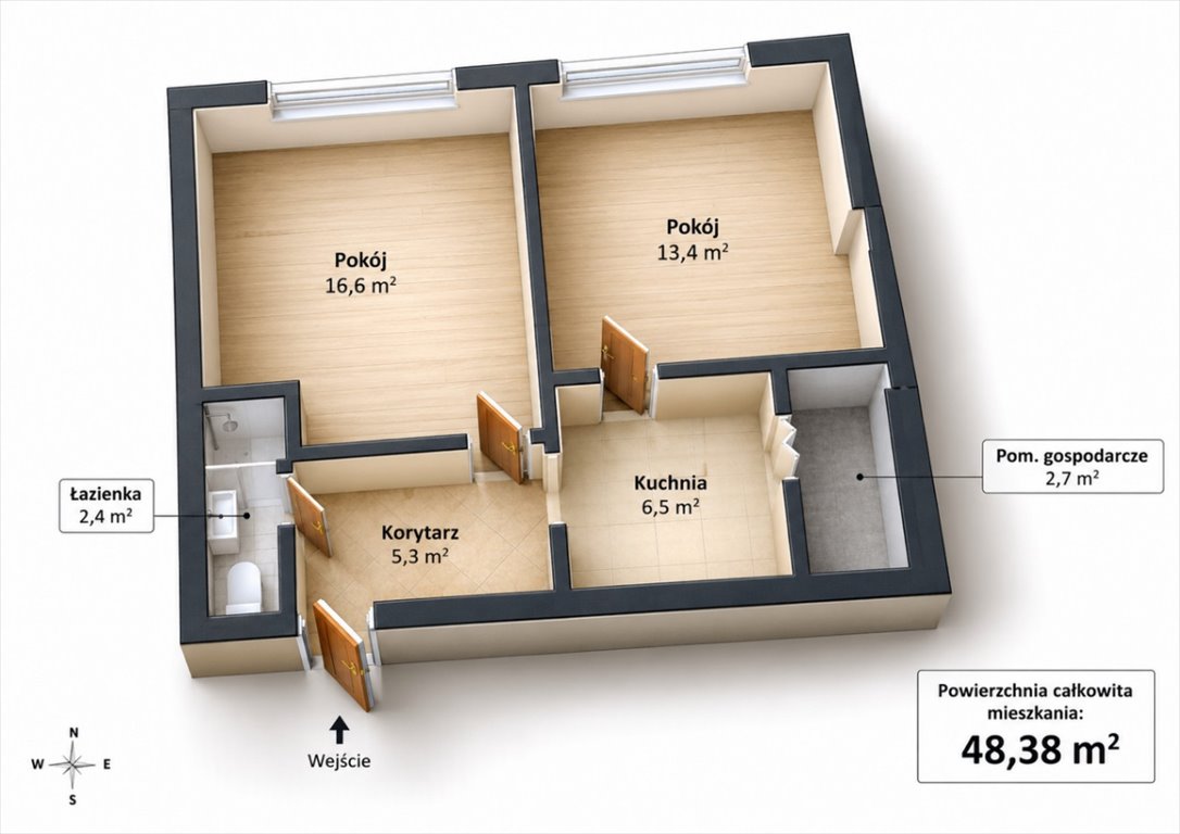 Sprzedam 2-pokojowe mieszkanie 48,38 m² z ogrodem i garażami Sławno, Stefana Żeromskiego 27  48m2 Foto 1