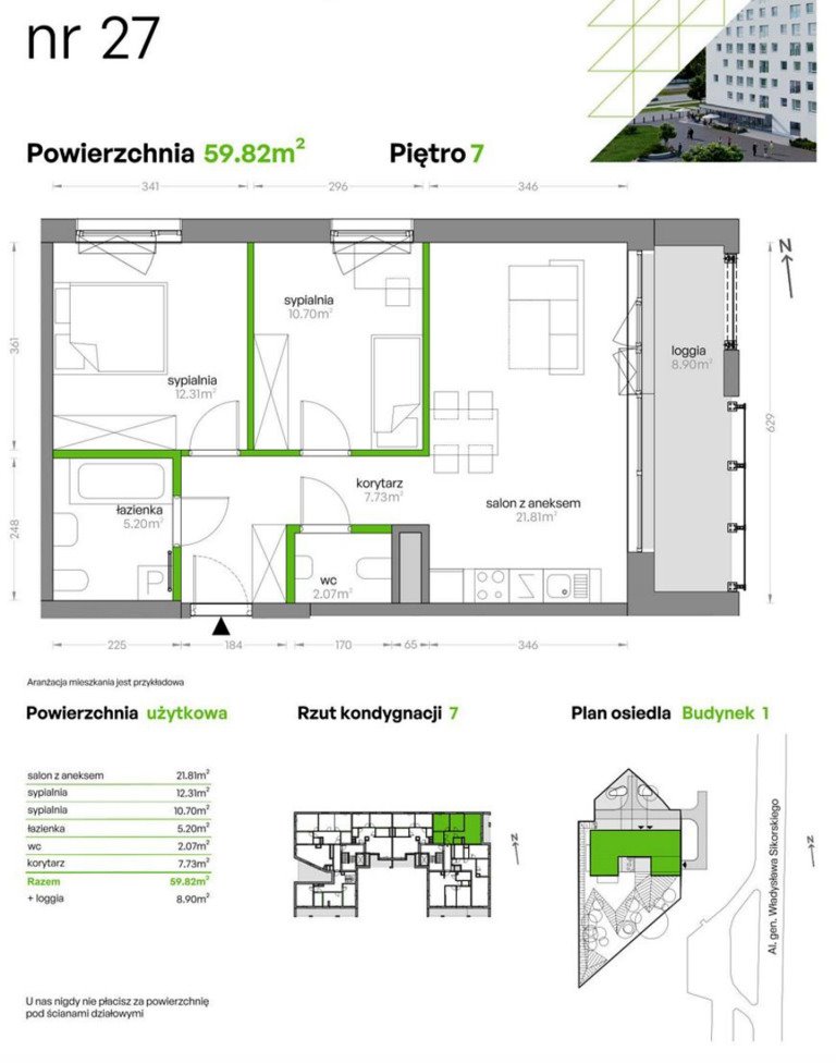 Mieszkanie trzypokojowe na sprzedaż Warszawa, Mokotów, al. gen. Władysława Sikorskiego  60m2 Foto 2