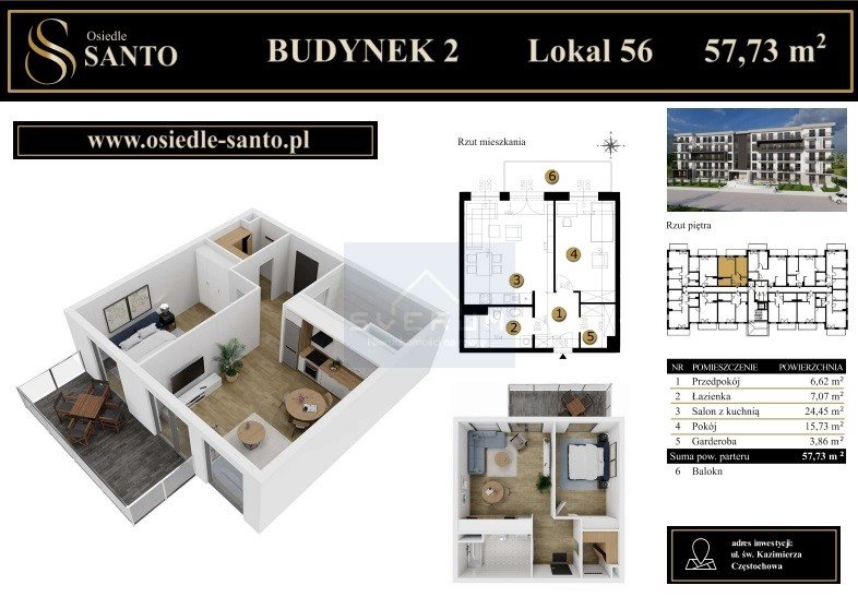 Mieszkanie dwupokojowe na sprzedaż Częstochowa, Centrum  57m2 Foto 3