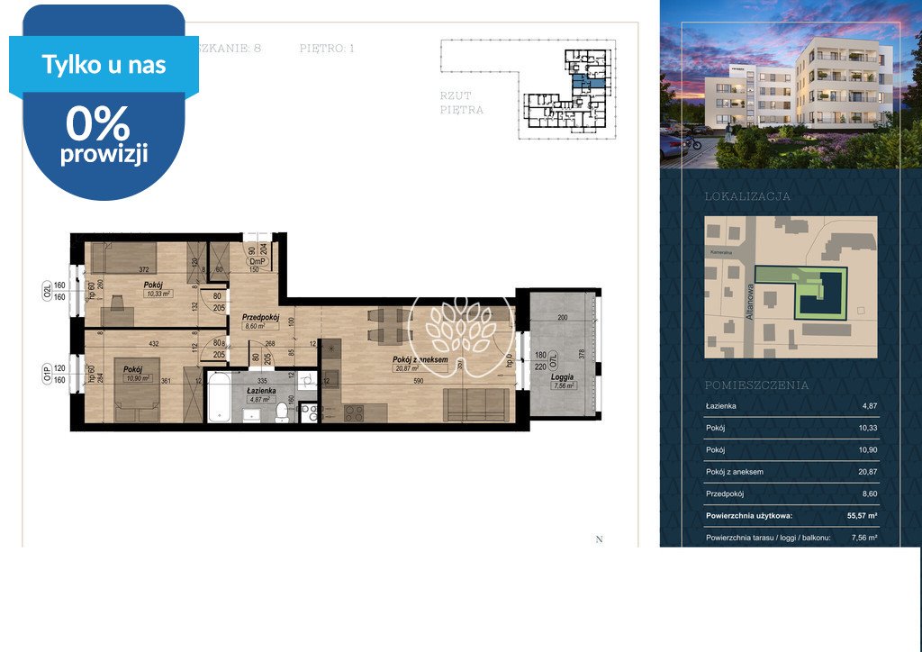 Na sprzedaż przestronne 3-pokojowe mieszkanie 55,57 m² w Fordonie Bydgoszcz, Fordon, Altanowa  55m2 Foto 1
