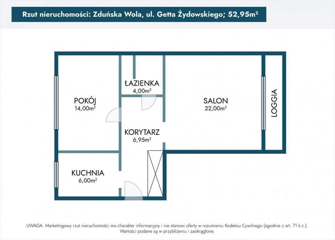 Mieszkanie dwupokojowe na sprzedaż Zduńska Wola, Getta Żydowskiego  53m2 Foto 4