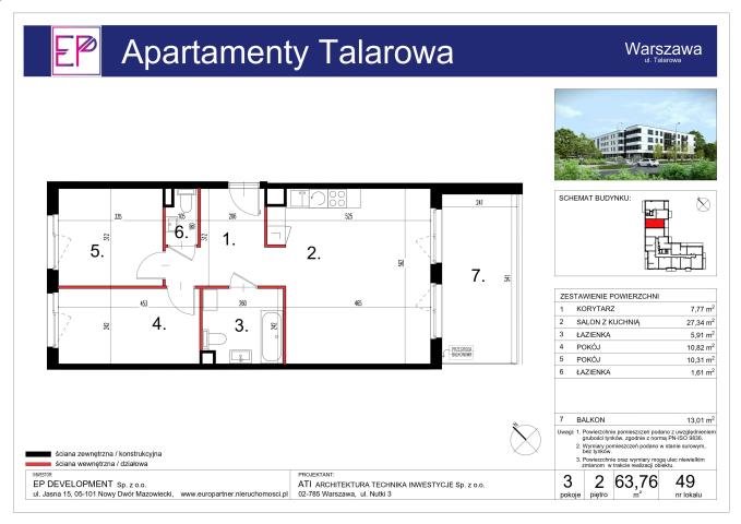 Mieszkanie trzypokojowe na sprzedaż Warszawa, Białołęka, Tarchomin, Modlińska  64m2 Foto 3