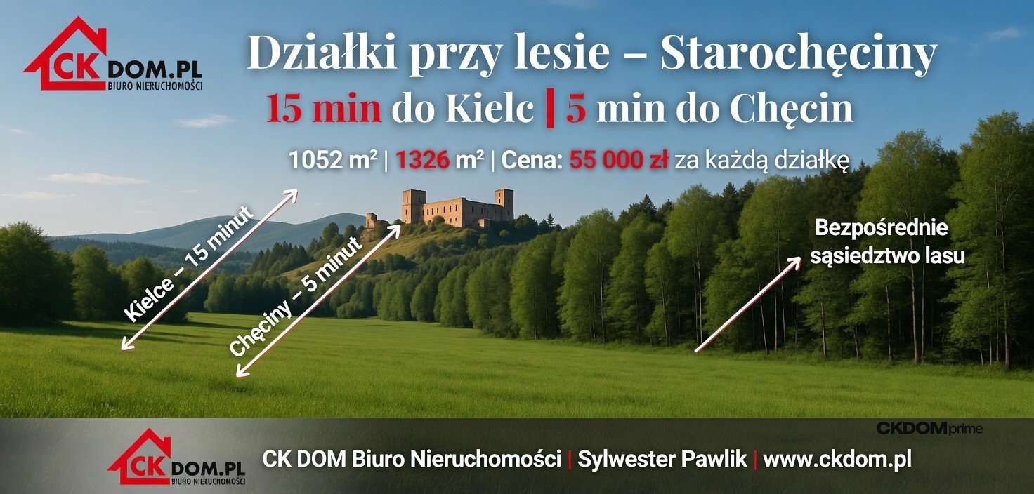 Działki przy lesie w Starochęcinach - idealne pod rekreację Starochęciny  1 052m2 Foto 1