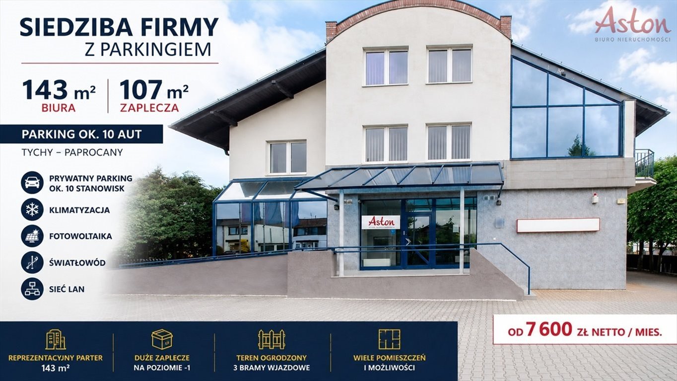Reprezentacyjny lokal biurowo-usługowy z parkingiem - Tychy: Tychy Paprocany: Jordana
