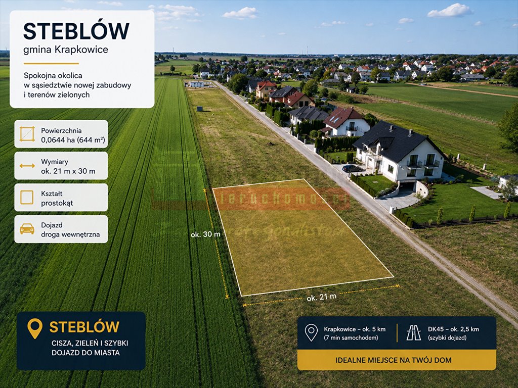 Spokojna działka budowlana 644 m² w Steblowie z mediami Steblów  644m2 Foto 1