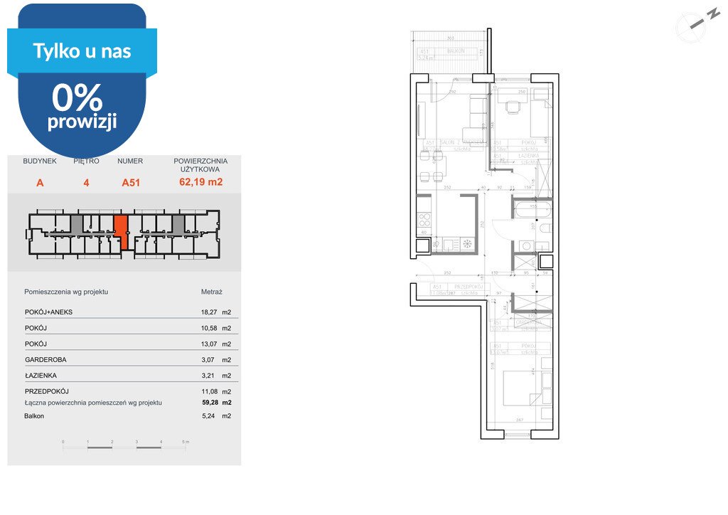 Do sprzedania przestronne 3-pokojowe mieszkanie 42 m² w Bielawach Bydgoszcz, Bielawy, Jana Karola Chodkiewicza  60m2 Foto 1