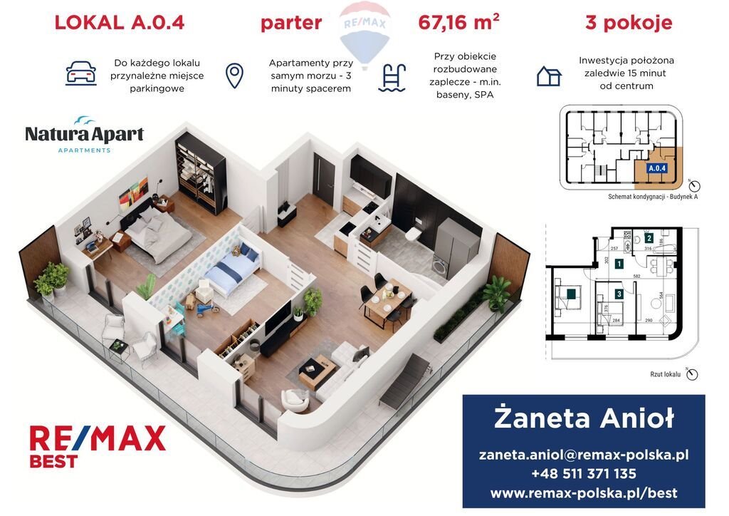 Mieszkanie trzypokojowe na sprzedaż Jastrzębia Góra, Rozewska  67m2 Foto 1