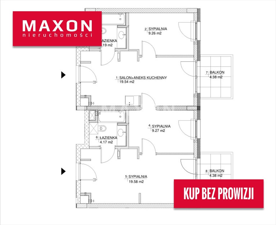 Dwupak w Wilanowie: 4 pokoje, dwa balkony, gotowe do aranżacji Warszawa, Wilanów, Miasteczko Wilanów  66m2 Foto 1