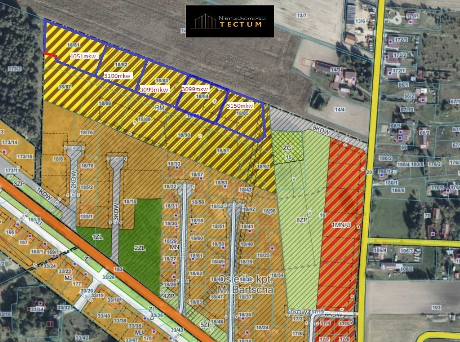 Działki budowlane w Bartodziejach 3099 m2 z planem zagospodarowania Bartodzieje  3 099m2 Foto 1