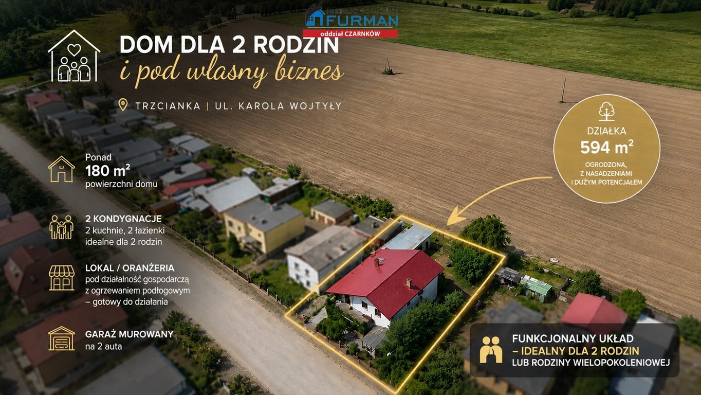 Dom z oranżerią i 2 kuchniami dla dużej rodziny lub biznesu Trzcianka  180m2 Foto 1