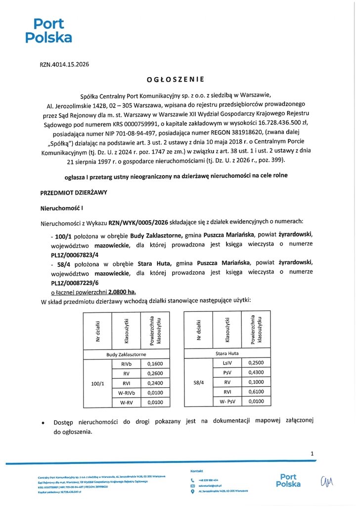 Działka na wynajem 20 800 m² w Puszczy Mariańskiej Puszcza Mariańska  20 800m2 Foto 1