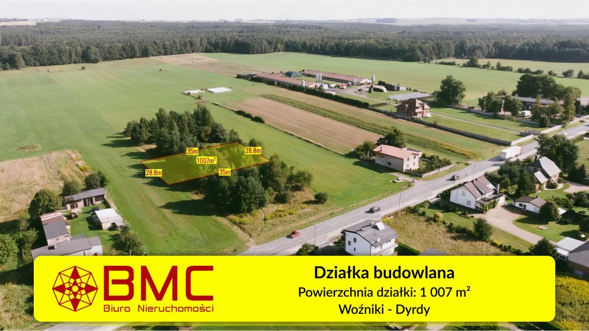 Działka budowlana 1007 m² w Woźnikach – cisza i spokój Woźniki, Dyrdy, Asfaltowa  1 007m2 Foto 1