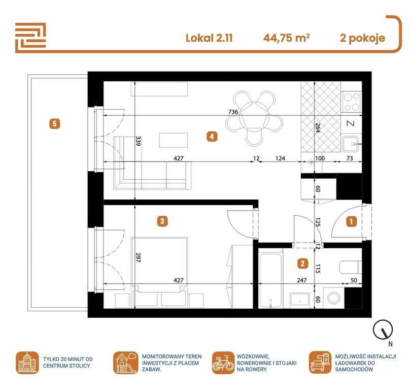 Mieszkanie dwupokojowe na sprzedaż Marki  45m2 Foto 2