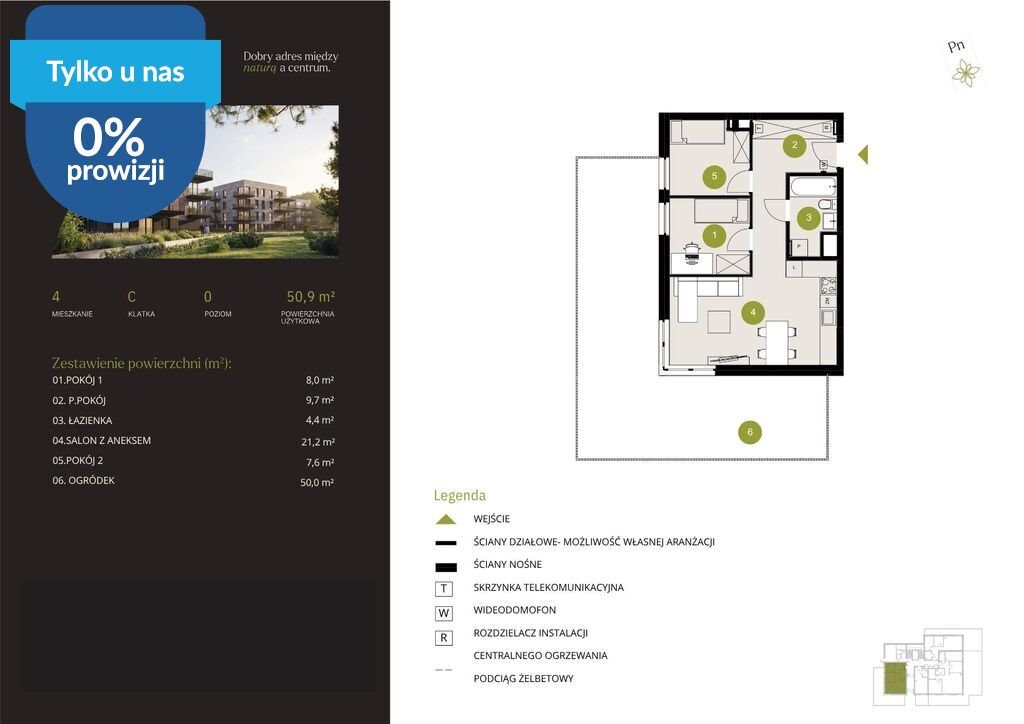 Do sprzedania nowoczesne 3-pokojowe mieszkanie 50,8 m² w Bydgoszczy Bydgoszcz, Flisy, Mińska  51m2 Foto 1