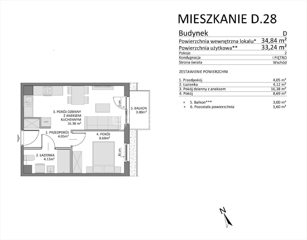 Mieszkanie dwupokojowe na sprzedaż Gdańsk, Jasień  33m2 Foto 2