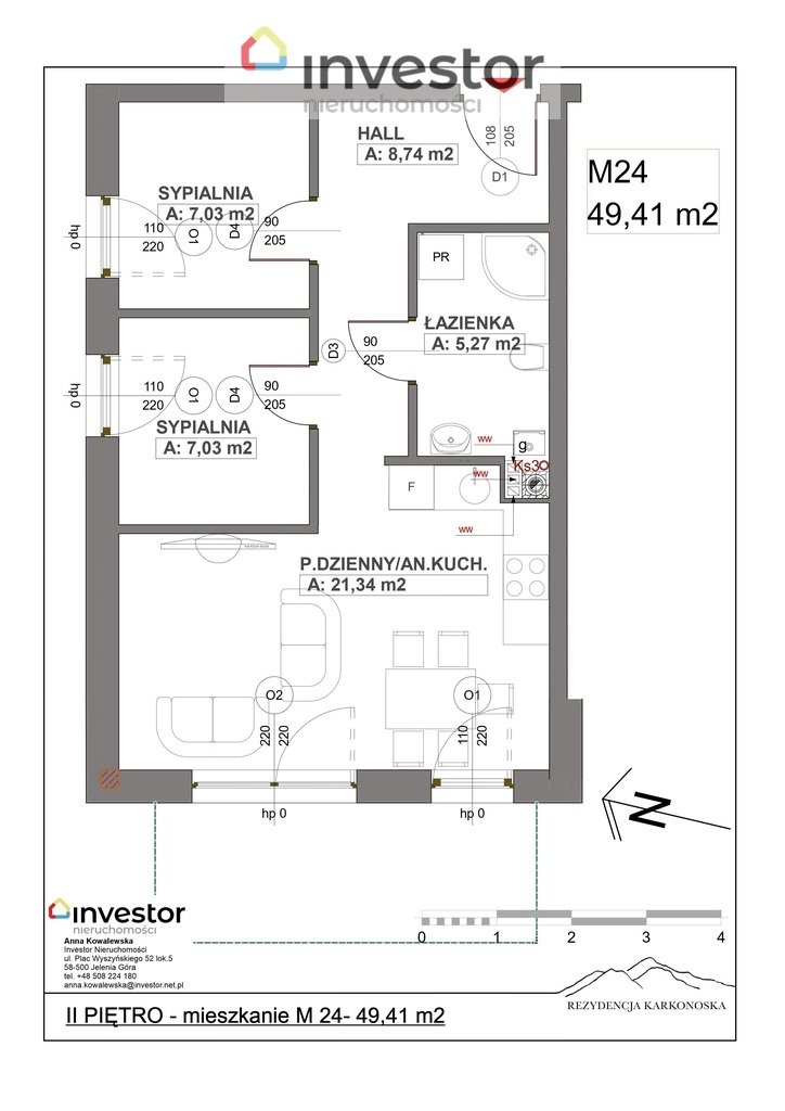 Mieszkanie dwupokojowe na sprzedaż Jelenia Góra  44m2 Foto 4