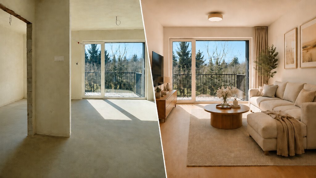 Nowoczesne mieszkanie z balkonami i elewacją Shou Sugi Ban Rzeszów  60m2 Foto 1