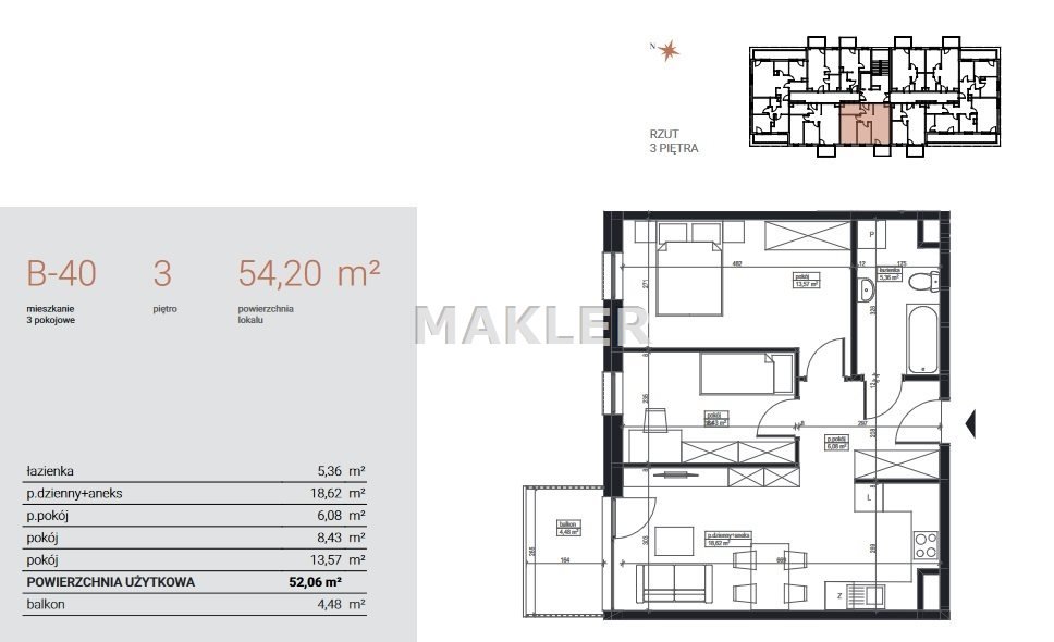 Mieszkanie trzypokojowe na sprzedaż Bydgoszcz, Czyżkówko  54m2 Foto 8