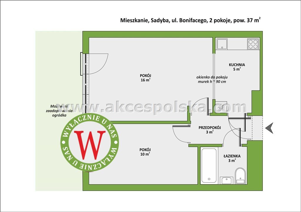 Mieszkanie dwupokojowe na sprzedaż Warszawa, Mokotów, Sadyba, św. Bonifacego  37m2 Foto 2