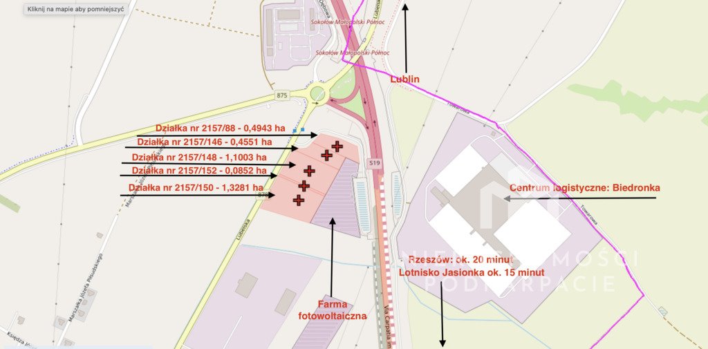 Grunt inwestycyjny 3,46 ha z MPZP, media, potencjał rozwoju Sokołów Małopolski  34 600m2 Foto 1