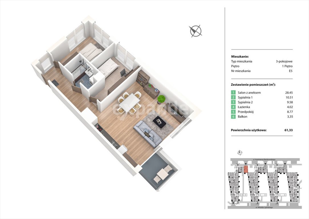 Mieszkanie trzypokojowe na sprzedaż Wrocław, Żerniki, Kazimierza Bieńkowskiego  61m2 Foto 1