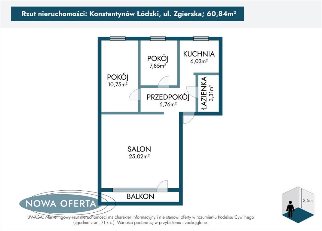 Mieszkanie trzypokojowe na sprzedaż Konstantynów Łódzki, Zgierska  61m2 Foto 4