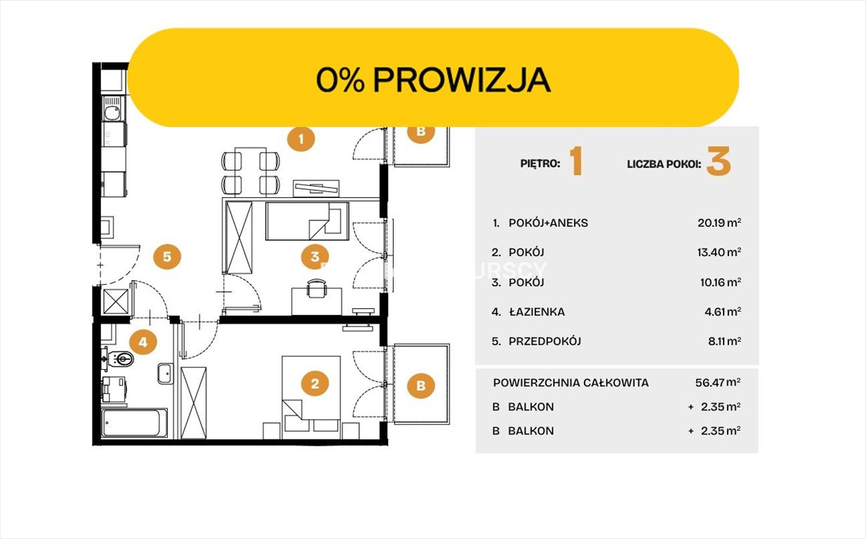 Do sprzedania nowoczesne 3-pokojowe mieszkanie z tarasem w Bronowicach Kraków, Bronowice, Bronowice, Na Błonie  56m2 Foto 1