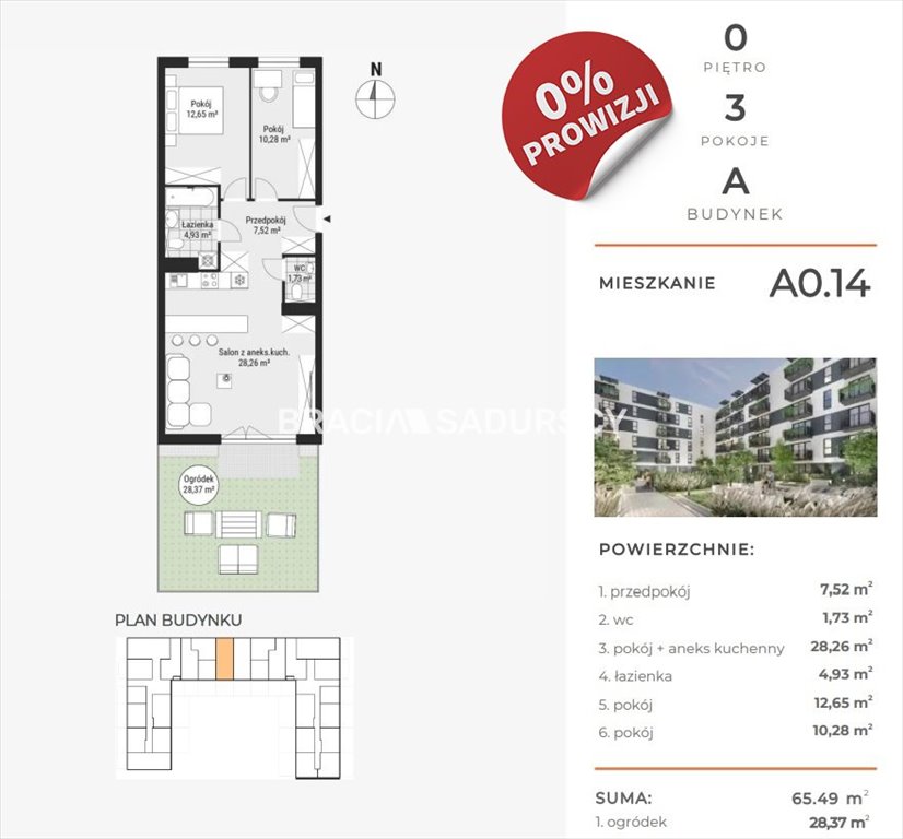 Mieszkanie trzypokojowe na sprzedaż Kraków, Rybitwy , Rybitwy, Tadeusza Śliwiaka  65m2 Foto 1