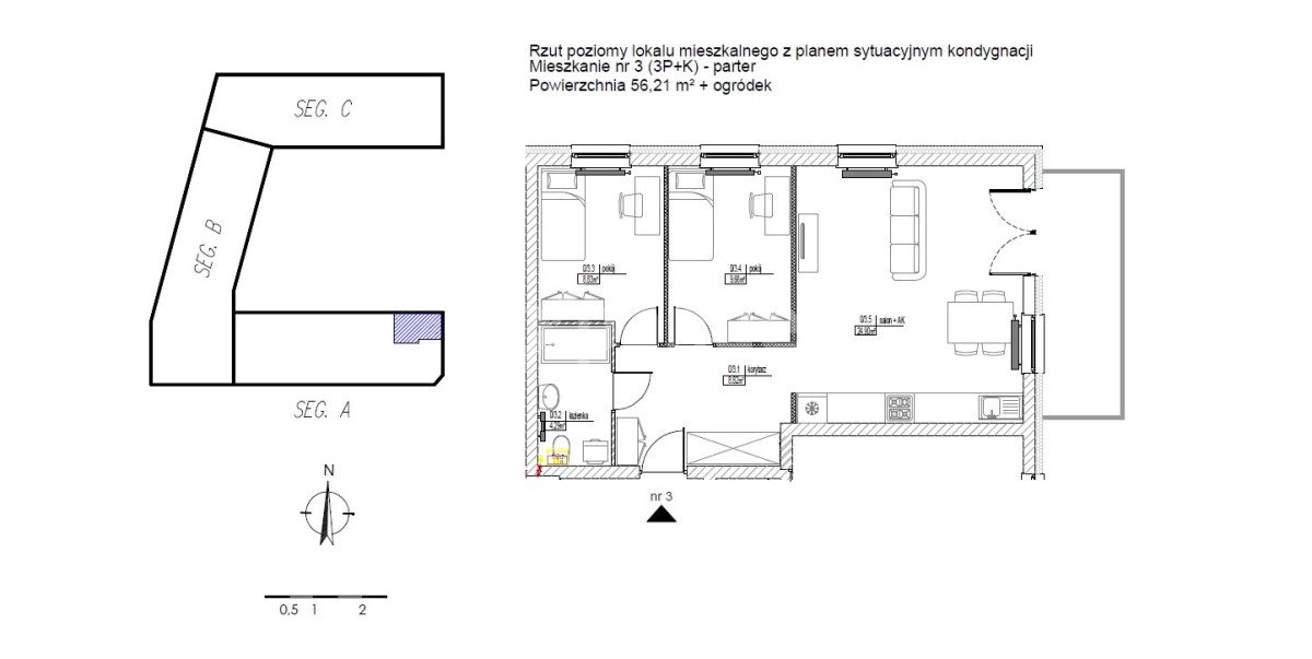 Mieszkanie trzypokojowe na sprzedaż Dominów  56m2 Foto 1