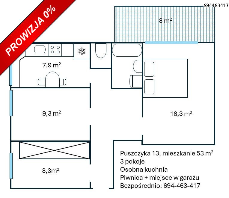 Mieszkanie trzypokojowe na sprzedaż Warszawa, Ursynów, Puszczyka  53m2 Foto 1