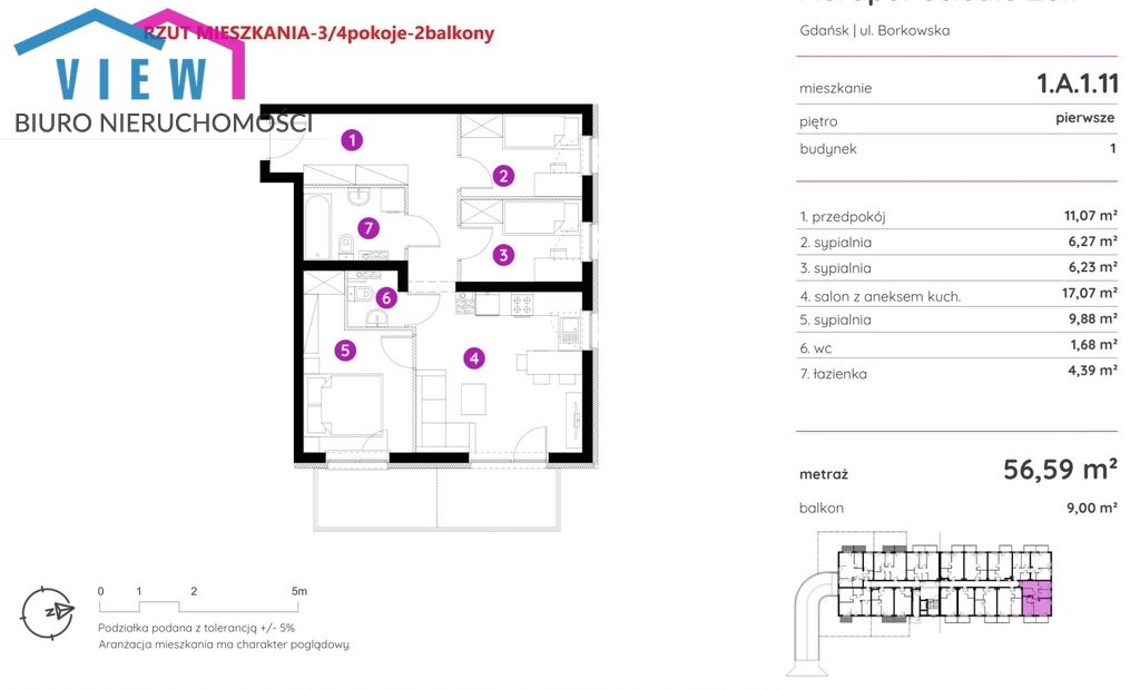 Mieszkanie czteropokojowe  na sprzedaż Gdańsk, Orunia Południe, Borkowska  57m2 Foto 1